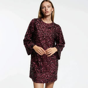Robe évasée à sequins, courte, manches longues LA REDOUTE COLLECTIONS