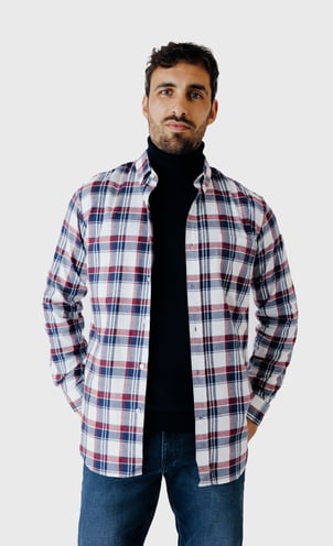 Chemise Regular fit sport grands carreaux en cotton gratté ACROSS