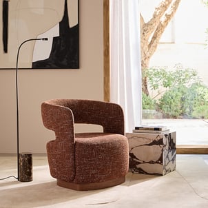 Fauteuil pivotant base noyer tissu texturé, Jesper AM.PM