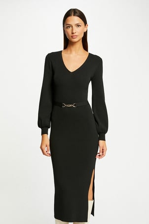 Vestido-camisola comprido, corte ajustado, com ornamento MORGAN