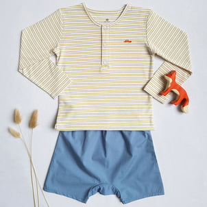 Ensemble Bébé 3 Mois été - T-shirt + Short En éponge Bleu Marron Blanc, Motif Hippopotame, Neuf Avec étiquettes