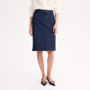 Jupe droite en denim stretch, mi-longue ANNE WEYBURN