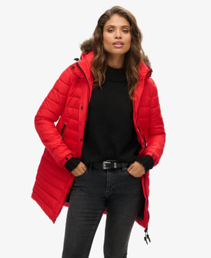 Doudoune mi longue à capuche fourrure d'imitation SUPERDRY