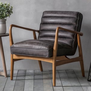 Fairfield Mid-Century Leather Armchair with Solid Wood Frame ÉDITÉ