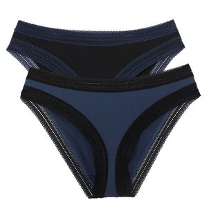 Lote de 2 cuecas em microfibra com barra em renda LA REDOUTE COLLECTIONS image