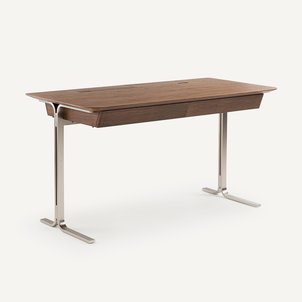 Bureau in notenhoutfineer, poten van gesatineerd nikkel, Jackson AM.PM