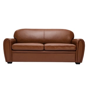 Canapé convertible vintage 3 places cuir marron et bois noir avec matelas 9 cm CLUB MILIBOO