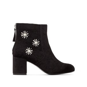 Boots à talon, aspect velours, détail bijoux MADEMOISELLE R