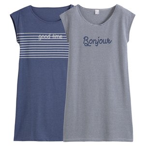 Lote de 2 camisas de dormir com mensagem, em puro algodão LA REDOUTE COLLECTIONS image