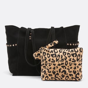 Sac cabas en cuir souple, pochette imprimé léopard LA REDOUTE COLLECTIONS