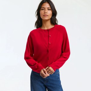 Cardigan a girocollo in maglia fine in 100% lana LA REDOUTE COLLECTIONS