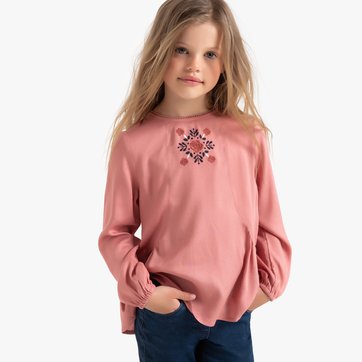 Blusa bordada de mangas compridas, 3-14 anos LA REDOUTE COLLECTIONS