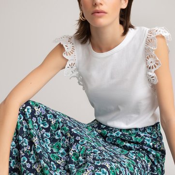 T-shirt en coton bio, détails broderie anglaise LA REDOUTE COLLECTIONS