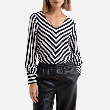 Blusa fluida às riscas, decote em V ONLY