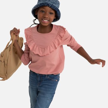Camisola de mangas compridas, com folho, 3-12 anos LA REDOUTE COLLECTIONS