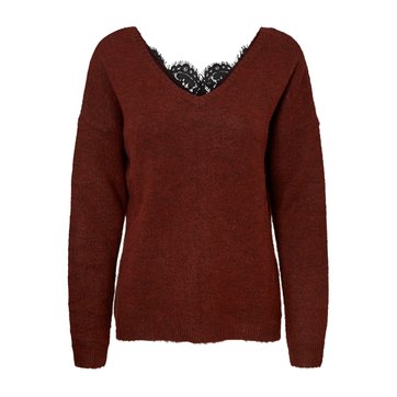 Pullover, V-Ausschnitt mit Spitzenbesatz VERO MODA