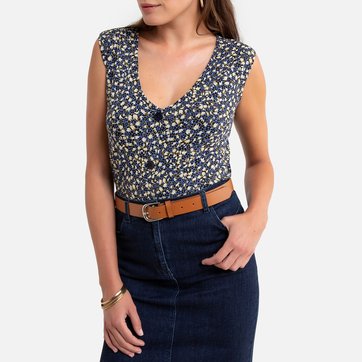 Blusa estampada, com decote em V, de cavas ANNE WEYBURN