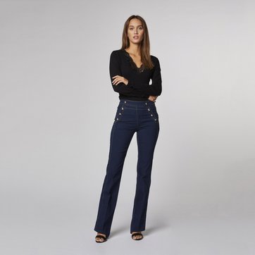 Camisola em malha fina, decote em V, em renda MORGAN