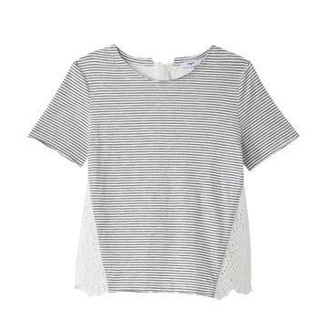 T-shirt de gola redonda, mangas curtas, às riscas SUNCOO