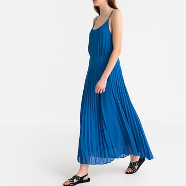Vestido comprido plissado, alças finas SEE U SOON