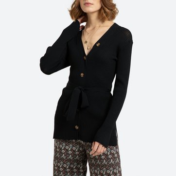 Strickjacke mit V-Ausschnitt und Bindegürtel, Rippstrick LA REDOUTE COLLECTIONS