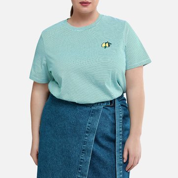 Gestreiftes T-Shirt mit rundem Ausschnitt und Stickerei LA REDOUTE COLLECTIONS PLUS