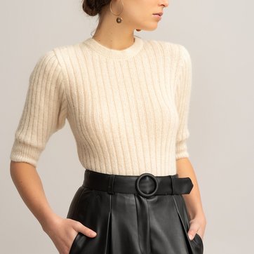 Gerippter Rundhalspullover, kurze Ärmel LA REDOUTE COLLECTIONS