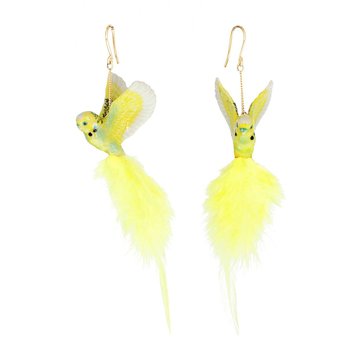 Boucles d\u0027oreilles plumes Perruche jaune en porcelaine. NACH BIJOUX