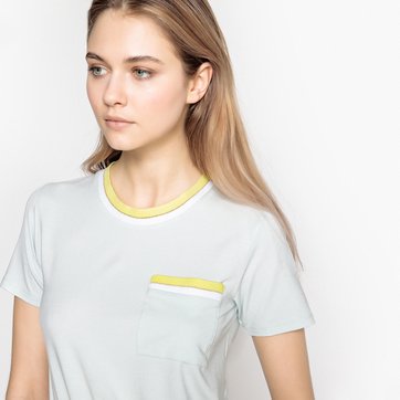 T-shirt de gola redonda, 1 bolso no peito, mangas curtas LA REDOUTE COLLECTIONS