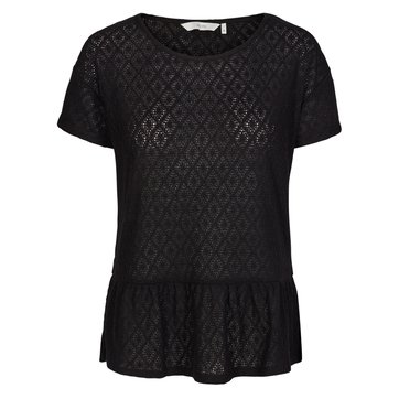 T-shirt de gola redonda, mangas curtas, malha ajurada NUMPH