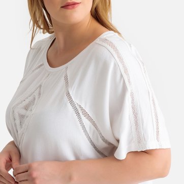 T-shirt de gola redonda com detalhes bordados, mangas curtas CASTALUNA