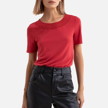 T-shirt bordada, gola redonda, mangas curtas JACQUELINE DE YONG