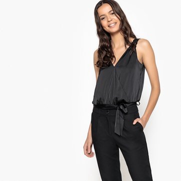 Body, alças em renda, decote em V à frente e atrás LA REDOUTE COLLECTIONS