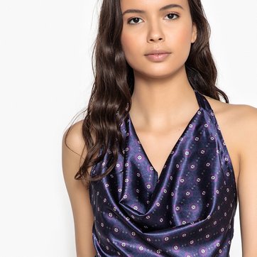 Top bimatéria, drapeado e estampado à frente, sem costas LA REDOUTE COLLECTIONS