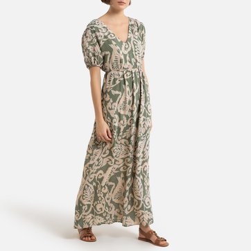 Langes Kleid mit Kopfverschluss, kurze Ärmel Langes Kleid mit Kopfverschluss, kurze Ärmel SEE U SOON
