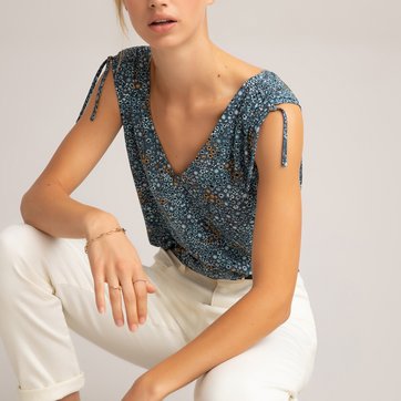 Top estampado com decote em V, de cavas LA REDOUTE COLLECTIONS