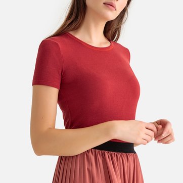 T-shirt, malha fina, gola redonda, mangas curtas LA REDOUTE COLLECTIONS