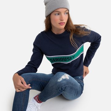 Camisola de gola redonda com mensagem, 10-18 anos LA REDOUTE COLLECTIONS