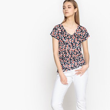T-shirt estampada com decote em V, mangas curtas LA REDOUTE COLLECTIONS