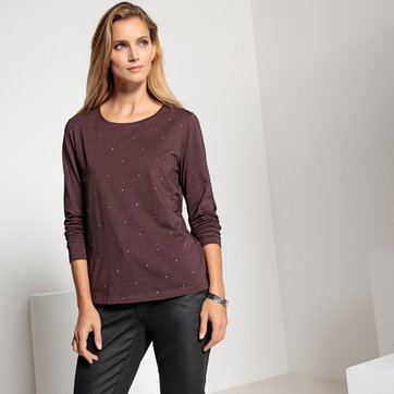 Camisola com strass, gola redonda, mangas compridas ANNE WEYBURN