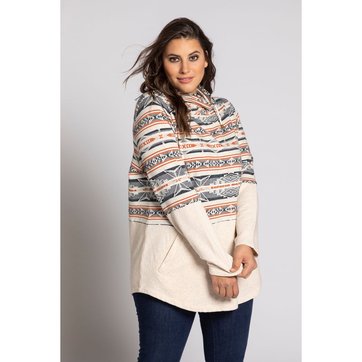 col Tendance Ulla Popken Femme Grandes Tailles Sweat-Shirt Poches 749500 Cordon