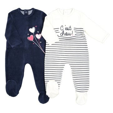 Pijama em veludo, 0 mês - 3 anos (lote de 2) LA REDOUTE COLLECTIONS