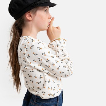 T-shirt de mangas compridas, estampado às flores, 3-12 anos LA REDOUTE COLLECTIONS