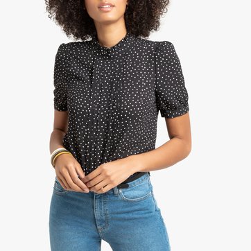 Blusa con cuello alto y estampado de lunares, de manga corta LA REDOUTE COLLECTIONS