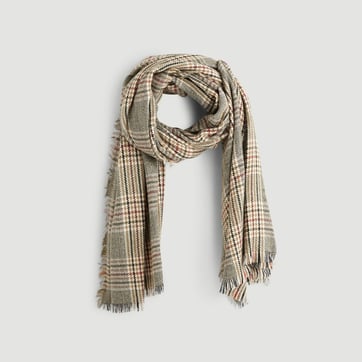 Écharpe En Laine Prince De Galles Drake's - 100% Laine, Motif Tartan/carreaux Gris - Occasion Très Bon état