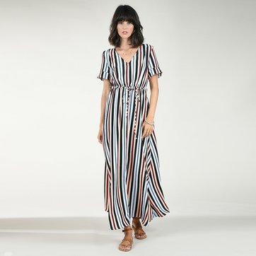 Langes Kleid, gestreift, V-Ausschnitt, Gürtel Langes Kleid, gestreift, V-Ausschnitt, Gürtel MOLLY BRACKEN