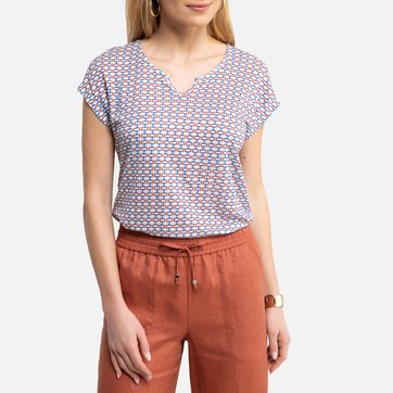Bedrucktes T-Shirt aus Leinen mit rundem Ausschnitt ANNE WEYBURN