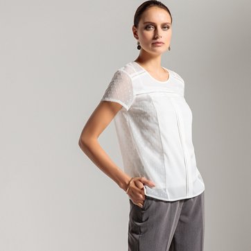 Blusa plumetis, con cuello redondo y manga corta ANNE WEYBURN