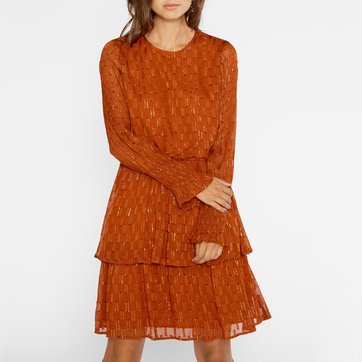 Vestido de gola redonda, punhos com rufos Vestido de gola redonda, punhos com rufos YAS