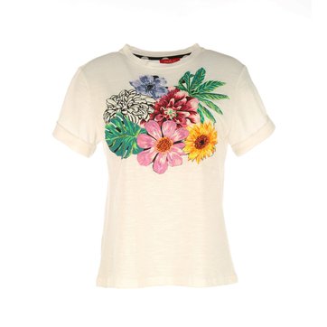 T-shirt de gola redonda, motivo floral no peito, Nestor DERHY